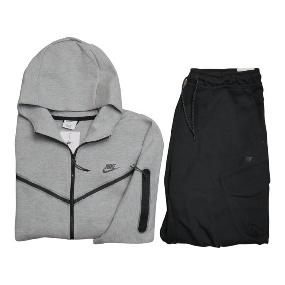 Nike Tech Fleece 2 PC Set Tracksuit Matching Windrunner Sweatsuit Gray/Black NEW - Picture 11 of 13